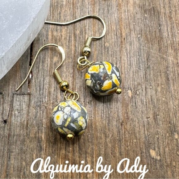 Gold mosaic turquoise drops statement earrings - Picture 1 of 1